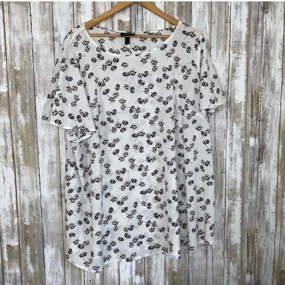 Lane Bryant Tops - Lane Bryant White Sheer Floral Blouse